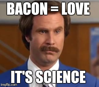 AnchormanIt'sScience | BACON = LOVE; IT'S SCIENCE | image tagged in anchormanit'sscience | made w/ Imgflip meme maker