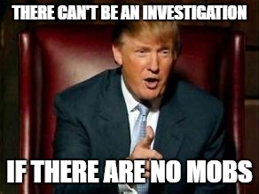 Donald Trump | THERE CAN'T BE AN INVESTIGATION; IF THERE ARE NO MOBS | image tagged in donald trump | made w/ Imgflip meme maker