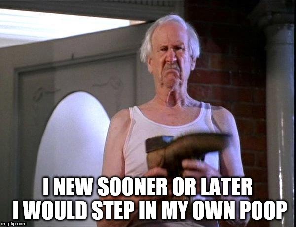 Billy Madison It's Poop again | I NEW SOONER OR LATER I WOULD STEP IN MY OWN POOP | image tagged in billy madison it's poop again | made w/ Imgflip meme maker