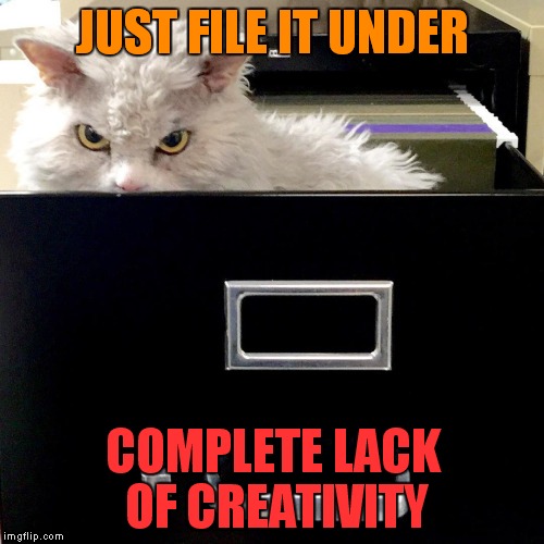 JUST FILE IT UNDER COMPLETE LACK OF CREATIVITY | image tagged in pompous lets file that under | made w/ Imgflip meme maker