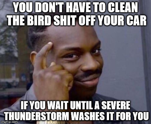 Smart Guy | YOU DON'T HAVE TO CLEAN THE BIRD SHIT OFF YOUR CAR; IF YOU WAIT UNTIL A SEVERE THUNDERSTORM WASHES IT FOR YOU | image tagged in smart guy | made w/ Imgflip meme maker