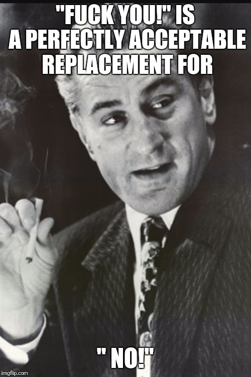 "FUCK YOU!" IS A PERFECTLY ACCEPTABLE REPLACEMENT FOR; " NO!" | made w/ Imgflip meme maker
