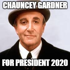 Chauncey for president | CHAUNCEY GARDNER; FOR PRESIDENT 2020 | image tagged in president,chance | made w/ Imgflip meme maker