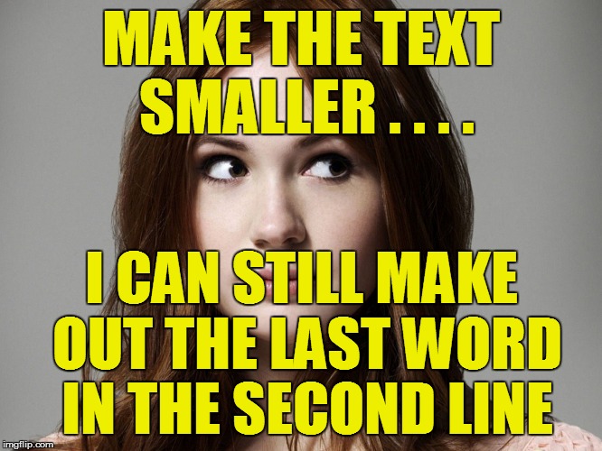 MAKE THE TEXT SMALLER . . . . I CAN STILL MAKE OUT THE LAST WORD IN THE SECOND LINE | made w/ Imgflip meme maker