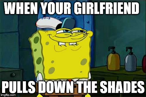 Don't You Squidward Meme | WHEN YOUR GIRLFRIEND; PULLS DOWN THE SHADES | image tagged in memes,dont you squidward | made w/ Imgflip meme maker