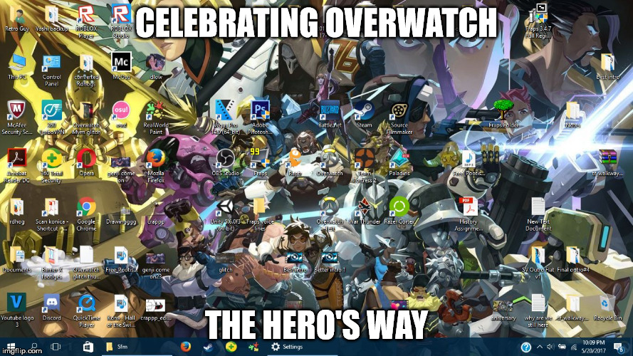 overwatch anniversary is near people! | CELEBRATING OVERWATCH; THE HERO'S WAY | image tagged in overwatch freak,overwatch,funny,bikiny | made w/ Imgflip meme maker