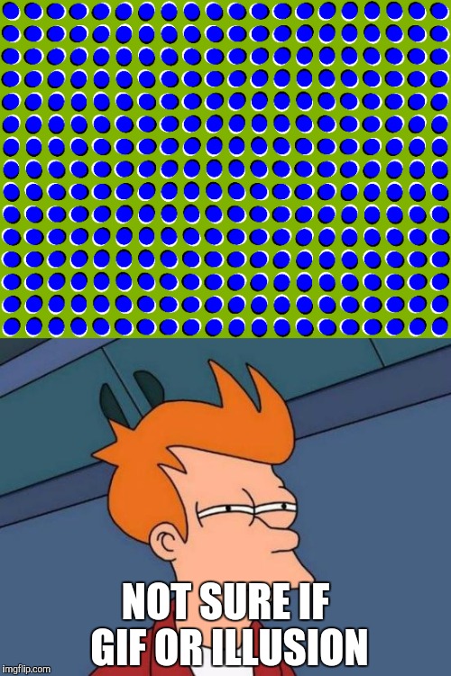 Illusions, the real magic! | NOT SURE IF GIF OR ILLUSION | image tagged in futurama fry,illusions,3rd submission,lordcakethief,magic | made w/ Imgflip meme maker