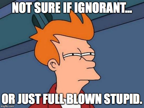 Futurama Fry Meme | NOT SURE IF IGNORANT... OR JUST FULL BLOWN STUPID. | image tagged in memes,futurama fry | made w/ Imgflip meme maker