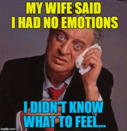 My feelings on this meme are... | MY WIFE SAID I HAD NO EMOTIONS; I DIDN'T KNOW WHAT TO FEEL... | image tagged in rodney dangerfield,memes,emotions,wife,feelings | made w/ Imgflip meme maker