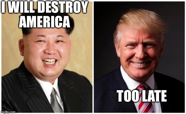 I WILL DESTROY AMERICA; TOO LATE | image tagged in meme | made w/ Imgflip meme maker