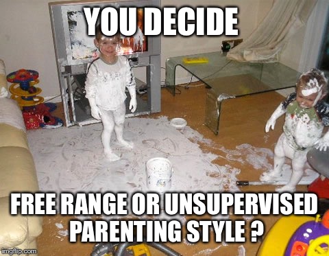 Kids takeover meme | YOU DECIDE; FREE RANGE OR UNSUPERVISED PARENTING STYLE ? | image tagged in kids takeover meme | made w/ Imgflip meme maker