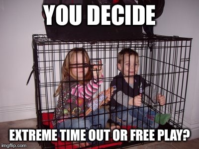 Kids in Crate | YOU DECIDE; EXTREME TIME OUT OR FREE PLAY? | image tagged in kids in crate | made w/ Imgflip meme maker