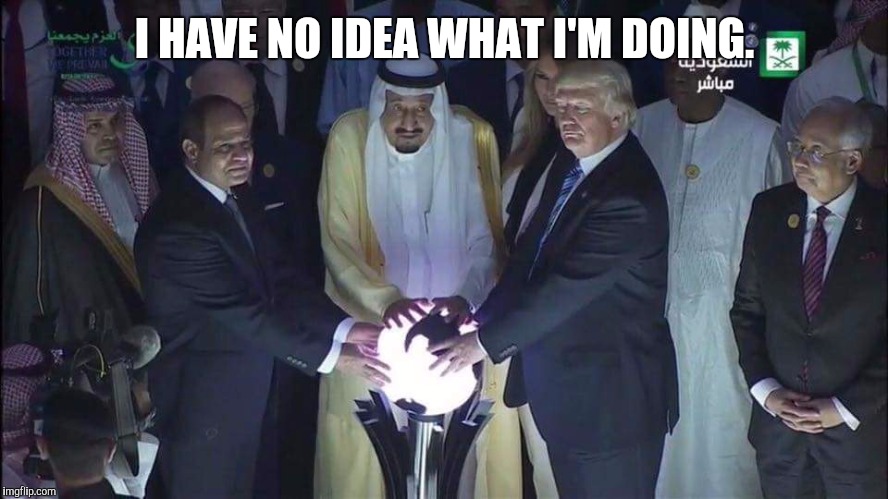 Um. | I HAVE NO IDEA WHAT I'M DOING. | image tagged in donald trump,saudi arabia,confused | made w/ Imgflip meme maker