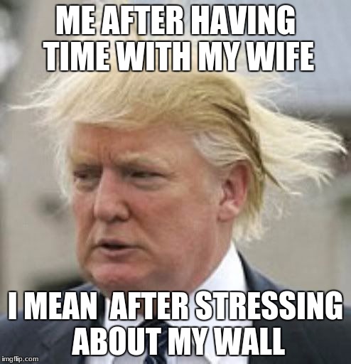 Donald Trump 1 | ME AFTER HAVING TIME WITH MY WIFE; I MEAN  AFTER STRESSING ABOUT MY WALL | image tagged in donald trump 1 | made w/ Imgflip meme maker