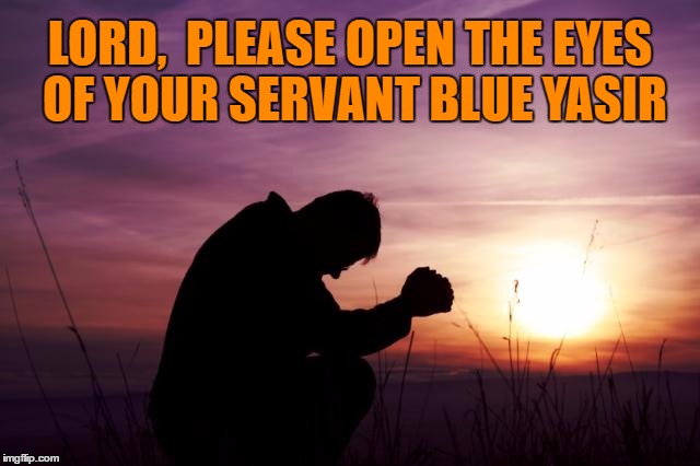 Pray | LORD,  PLEASE OPEN THE EYES OF YOUR SERVANT BLUE YASIR | image tagged in pray | made w/ Imgflip meme maker
