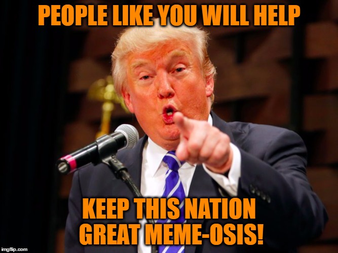 trump point | PEOPLE LIKE YOU WILL HELP KEEP THIS NATION GREAT MEME-OSIS! | image tagged in trump point | made w/ Imgflip meme maker