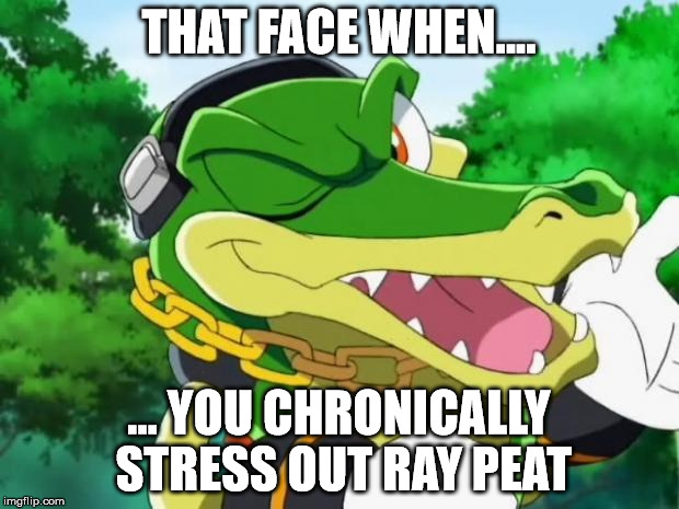 Vector the crocodile | THAT FACE WHEN.... ... YOU CHRONICALLY STRESS OUT RAY PEAT | image tagged in vector the crocodile | made w/ Imgflip meme maker