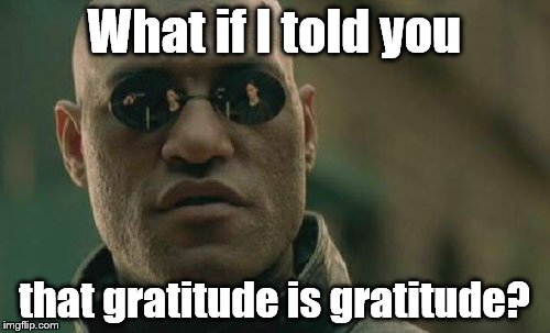 Matrix Morpheus Meme | What if I told you that gratitude is gratitude? | image tagged in memes,matrix morpheus | made w/ Imgflip meme maker