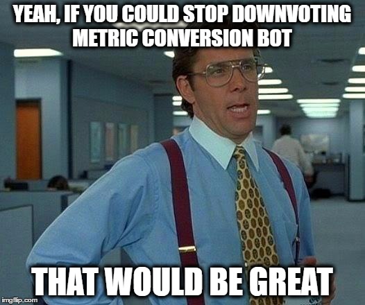 That Would Be Great Meme | YEAH, IF YOU COULD STOP DOWNVOTING METRIC CONVERSION BOT; THAT WOULD BE GREAT | image tagged in memes,that would be great | made w/ Imgflip meme maker
