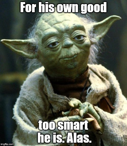 Star Wars Yoda Meme | For his own good too smart he is. Alas. | image tagged in memes,star wars yoda | made w/ Imgflip meme maker