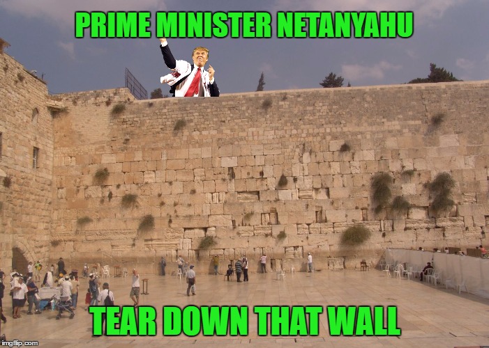 Donny Tears Down Walls | PRIME MINISTER NETANYAHU; TEAR DOWN THAT WALL | image tagged in trump,israel,wall | made w/ Imgflip meme maker