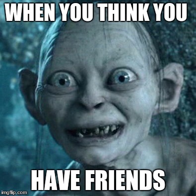 Gollum Meme | WHEN YOU THINK YOU; HAVE FRIENDS | image tagged in memes,gollum | made w/ Imgflip meme maker