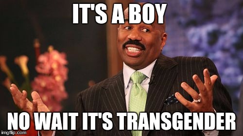 IT'S A BOY; NO WAIT IT'S TRANSGENDER | image tagged in memes,steve harvey | made w/ Imgflip meme maker