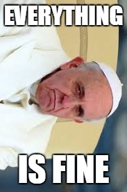 EVERYTHING; IS FINE | image tagged in popefrancisgrumpy | made w/ Imgflip meme maker