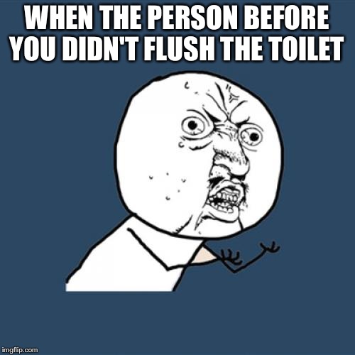 Y U No Meme | WHEN THE PERSON BEFORE YOU DIDN'T FLUSH THE TOILET | image tagged in memes,y u no | made w/ Imgflip meme maker
