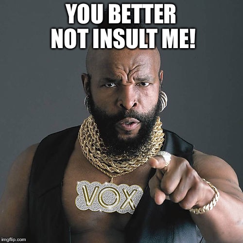 Mr T Pity The Fool | YOU BETTER NOT INSULT ME! | image tagged in memes,mr t pity the fool | made w/ Imgflip meme maker