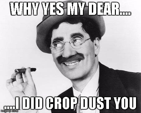 Groucho Marx | WHY YES MY DEAR.... ....I DID CROP DUST YOU | image tagged in groucho marx | made w/ Imgflip meme maker