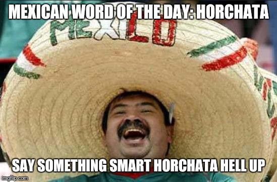 mexican word of the day | MEXICAN WORD OF THE DAY: HORCHATA; SAY SOMETHING SMART HORCHATA HELL UP | image tagged in mexican word of the day | made w/ Imgflip meme maker