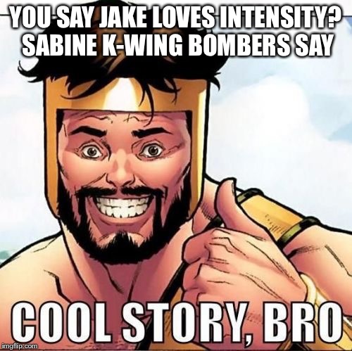 Cool Story Bro Meme | YOU SAY JAKE LOVES INTENSITY? SABINE K-WING BOMBERS SAY | image tagged in memes,cool story bro | made w/ Imgflip meme maker