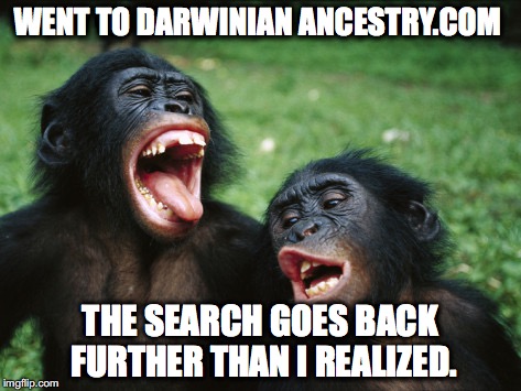 I present to you my Great, Great, Great, Great, Great, Great, Great, Great... | WENT TO DARWINIAN ANCESTRY.COM; THE SEARCH GOES BACK FURTHER THAN I REALIZED. | image tagged in memes,bonobo lyfe | made w/ Imgflip meme maker