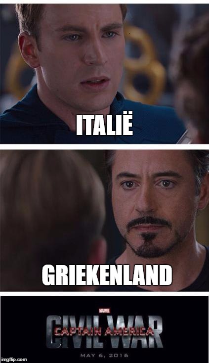 Marvel Civil War 1 Meme | ITALIË; GRIEKENLAND | image tagged in memes,marvel civil war 1 | made w/ Imgflip meme maker