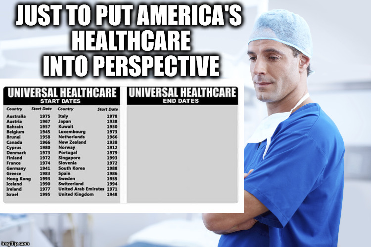 Now, why do you suppose these countries haven't dropped it? | JUST TO PUT AMERICA'S HEALTHCARE INTO PERSPECTIVE | image tagged in memes,health care | made w/ Imgflip meme maker