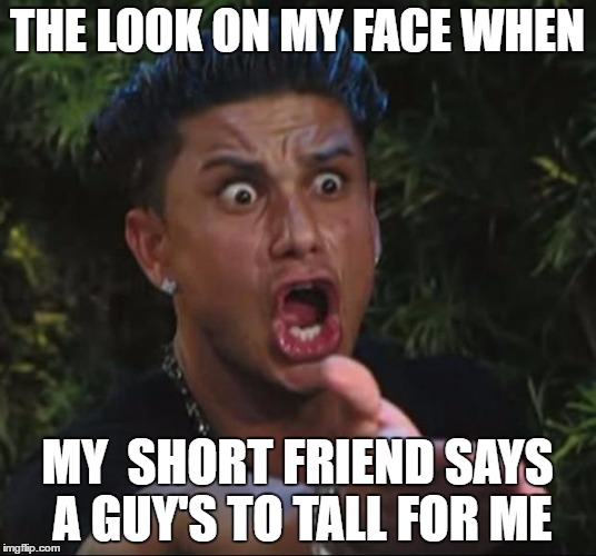 DJ Pauly D Meme | THE LOOK ON MY FACE WHEN; MY  SHORT FRIEND SAYS A GUY'S TO TALL FOR ME | image tagged in memes,dj pauly d | made w/ Imgflip meme maker