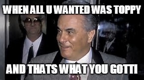 WHEN ALL U WANTED WAS TOPPY; AND THATS WHAT YOU GOTTI | image tagged in memes,funny,gangster,2017 | made w/ Imgflip meme maker