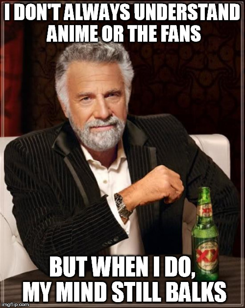The Most Interesting Man In The World Meme | I DON'T ALWAYS UNDERSTAND ANIME OR THE FANS BUT WHEN I DO, MY MIND STILL BALKS | image tagged in memes,the most interesting man in the world | made w/ Imgflip meme maker