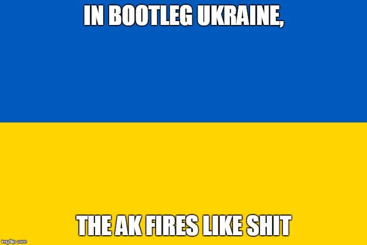 Ukraine flag | IN BOOTLEG UKRAINE, THE AK FIRES LIKE SHIT | image tagged in ukraine flag | made w/ Imgflip meme maker