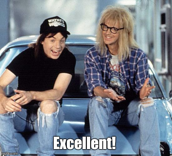 Waynes World | Excellent! | image tagged in waynes world | made w/ Imgflip meme maker