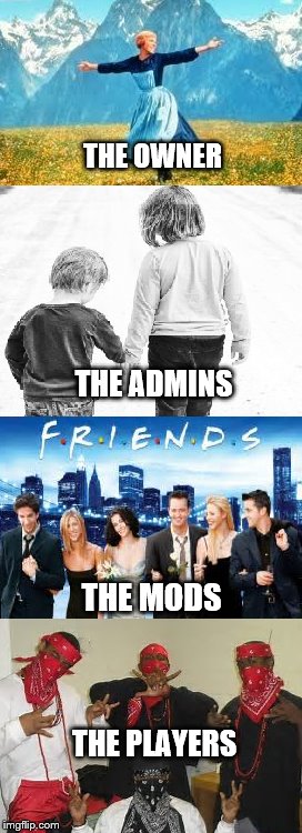 THE OWNER; THE ADMINS; THE MODS; THE PLAYERS | made w/ Imgflip meme maker