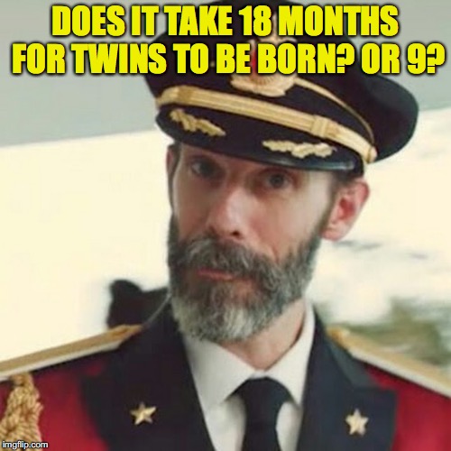 Captain Obvious | DOES IT TAKE 18 MONTHS FOR TWINS TO BE BORN? OR 9? | image tagged in captain obvious,twins,pregnancy,birth | made w/ Imgflip meme maker