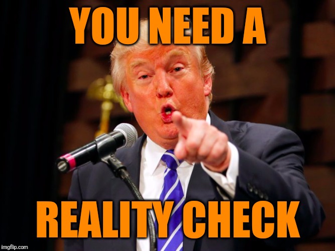 trump point | YOU NEED A REALITY CHECK | image tagged in trump point | made w/ Imgflip meme maker