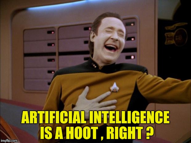 Data likes it | ARTIFICIAL INTELLIGENCE IS A HOOT , RIGHT ? | image tagged in data likes it | made w/ Imgflip meme maker