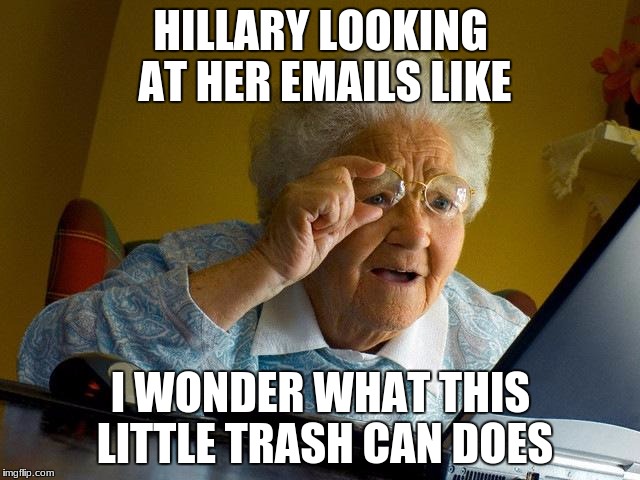 Grandma Finds The Internet Meme | HILLARY LOOKING AT HER EMAILS LIKE; I WONDER WHAT THIS LITTLE TRASH CAN DOES | image tagged in memes,grandma finds the internet | made w/ Imgflip meme maker