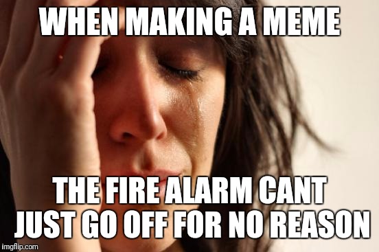 First World Problems | WHEN MAKING A MEME; THE FIRE ALARM CANT JUST GO OFF FOR NO REASON | image tagged in memes,first world problems | made w/ Imgflip meme maker