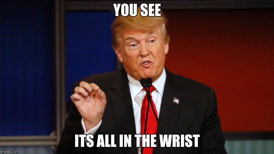 YOU SEE; ITS ALL IN THE WRIST | image tagged in donald trump | made w/ Imgflip meme maker