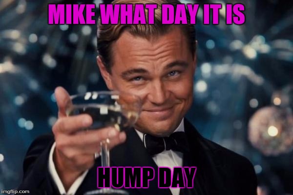 Leonardo Dicaprio Cheers Meme | MIKE WHAT DAY IT IS; HUMP DAY | image tagged in memes,leonardo dicaprio cheers | made w/ Imgflip meme maker