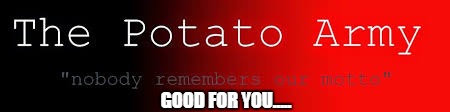 Like I said...    -_- |  GOOD FOR YOU..... | image tagged in the potato army,funny,good for you,potato,nobody remembers our motto | made w/ Imgflip meme maker